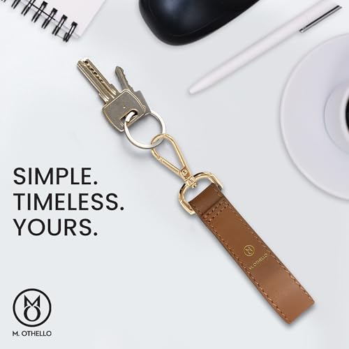 Image of M.Othello Handmade Italian Leather Keychain - 100% Authentic Calf Skin, Gold Hardware, Unisex, Elegant & Timeless Design for Effortless Style in Brown