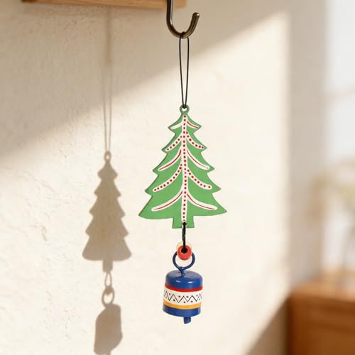Image of Aakriti Art Creations Green Tree Wind Chime | Handmade Modern Art Wooden & Metal Wind Chime | Outdoor & Indoor Decorative Wind Chimes for Balcony, Garden, Living Room & Gifting