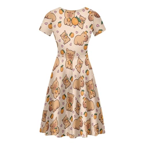 Image of AFPANQZ Womens Casual Summer Lightweight Vintage Dress Short Sleeve Midi Dress Knee-Long Luxury Formal Dress