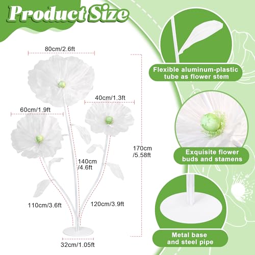 Image of Giant Silk Flowers Spring Decor - 5.58ft Artificial Flowers 3D Large Fake Floral with Stand Base for Wedding Bridal Shower Birthday Party Yard Ceremony Decoration (White)