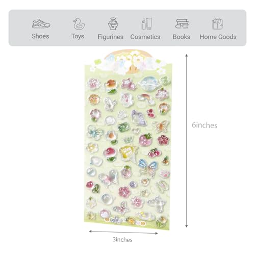 3D Cute Stickers Cartoon Butterfly Flowers Green Fruit Puff Stickers Kawaii Mini Puffy 3D Reusable Puffy for Scrapbooks Planner Journals Laptops Phone Case Decoration - Thumbnail 2