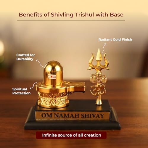 Image of Divine Hindu Shivling with Trishul Gold Finish Idol | Lord Shiva Divine Showpiece for Home Decor & Pooja Mandir | Shiva Murti for Office Desk & Car Dashboard | Auspicious Gift for Mahashivratri | G