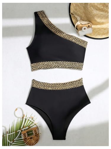 SOLY HUX Women's One Shoulder Swimsuits High Waisted Two Piece Bikini Bathing Suit Summer Vacation Outfit4