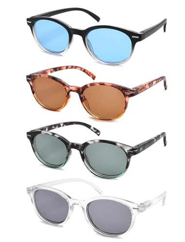 MODFANS 4 Paire de Lunettes de Lecture Femme Lunettes de Soleil Anti Lumiere Bleue Lunettes Loupe Monture Legere Lunettes de Vue Branches a Ressort