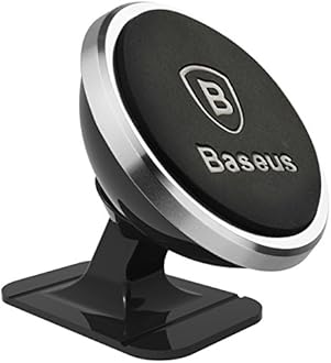 Baseus 360° Adjustable Magnetic Car Phone Holder | Universal Stick-On Dashboard Mount & Mini Mobile Stand | Aluminum Alloy Magnetic Magnet for iPhone 16/15/14, Samsung S24, Wall, Office - Silver