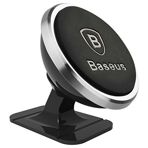 Baseus 360° Adjustable Magnetic Car Phone Holder | Universal Stick-On Dashboard Mount & Mini Mobile Stand | Aluminum Alloy Magnetic Magnet for iPhone 16/15/14, Samsung S24, Wall, Office - Silver