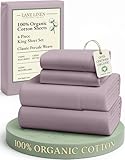 LANE LINEN 100% Organic Cotton King Size Bed Sheets, Sustainably Produced Okeo Tex Certified Cotton Sheets King, Luxury Hotel Percale Soft & Comfy Comes in Variety of Colors -Lilac