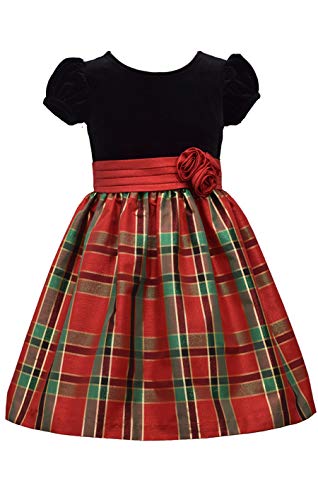 Bonnie Jean Short Sleeve Christmas Dress Black Velvet and Red Tartan Plaid Skirt 4Y