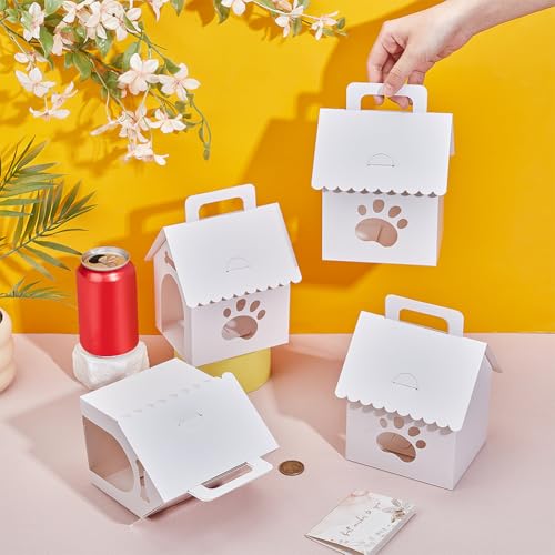 BENECREAT 30 Packung Hundehütten Geschenkboxen 10x12x18cm Großes Welpen Partygeschenk Set Mit Pfotenabdruck Fenstern Weiße Papier Haustier Feierboxen Für Hundegeburtstage Und Adoptionsveranstaltungen