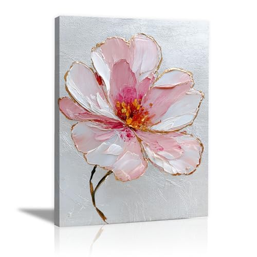 Tableau fleurs roses aux accents dorés 60x80cm encadré haut de gamme