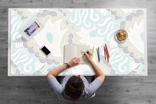 Tapete de Escritura 120x60 cm Protección Antisuciedad Antideslizante Para Oficina o Hogar Multifuncional Fácil de Limpiar Impermeable Resistente al Agua PVC Vinilo - Flores de tonos pastel