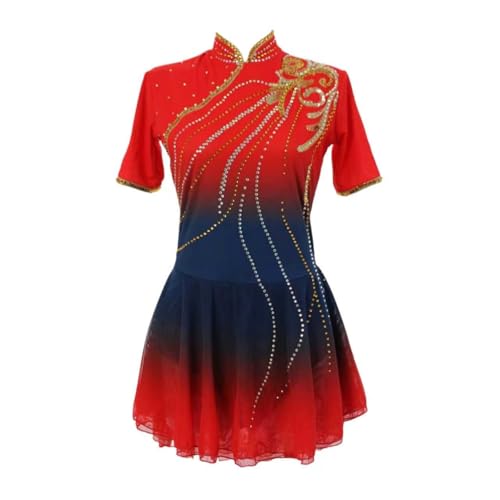 Robe patinage artistique à strass manches courtes pour briller en gala de glace