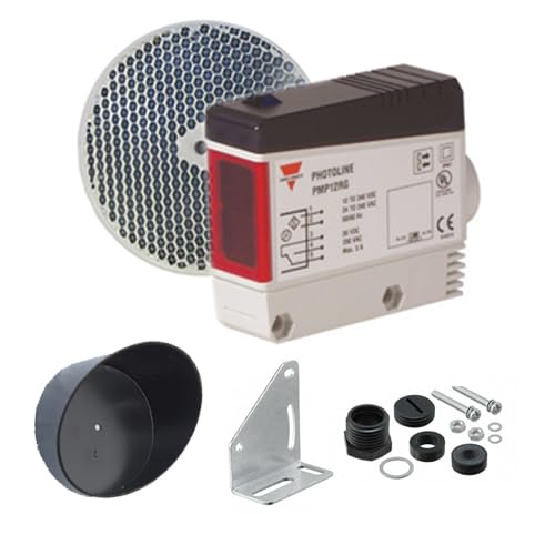 Fotocélula infrarroja reflectante de espejo Carlo Gavazzi PMP12RG original para puertas automaticas y puertas de garaje con visera de proteccion para el espejo