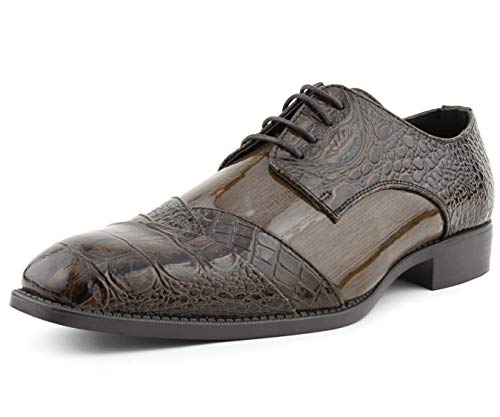 Bolano Bandit, Cap Toe Oxford Dress Shoes for Men, Men's Formal Dress Shoes with Alligator Print, Croc Folded Oxfords