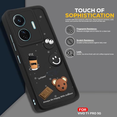 Image of AESTMO Back Case Cover for Vivo T1 Pro 5G / iQOO Z6 Pro 5G | Cute Fun Cartoon 3D Ball | Coffee Silicone Case | Full Body Protection | Camera Protection Back Cover (Black)