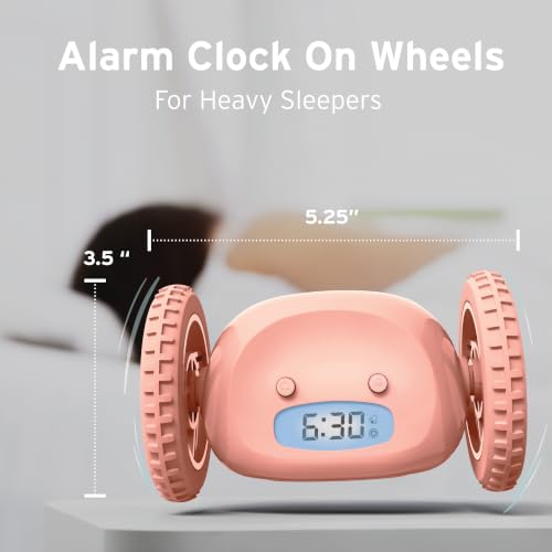 Image of CLOCKY Extra Super Loud Alarm Clock for Heavy Sleepers Adults Kids Teens Bedroom, Move Jump Roll Run Away Easy to Set Smart Digital Alarm Clock on Wheels -Funny Gag Gift (Pink)