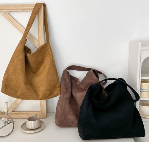 Image of Suede Bags for Women, 2025 New Suede Tote Bag for Women, Retro Slouchy Office Shoulder Top-handle Tote Handbags