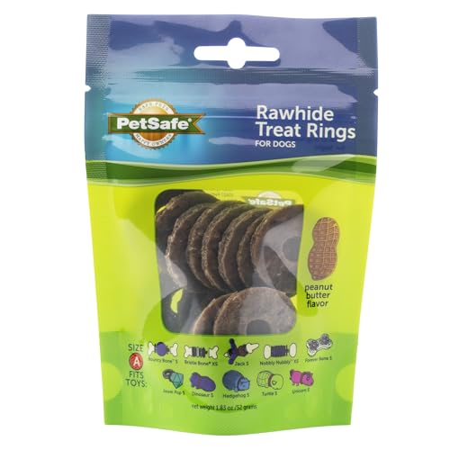 PetSafe Busy Buddy Natural Rawhide Rings - Peanut Butter Flavor Chews - High Protein Rawhide Rings - Engaging Dog Chew Rings - Interactive Dog Treats for Training & Playtime - Size A