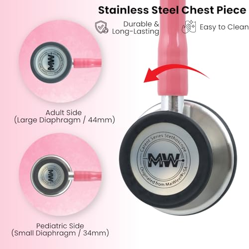 Image of MaiWieel-Classic Monitoring Stethoscope Professional Dual Head Pearl Pink Stethoscopes For Nurse,Doctor,Vet,Home Medical,EMT,Double-Sided Stainless Chestpiece,Flexible Tubing & Soft Sealing Eartips (Pink)
