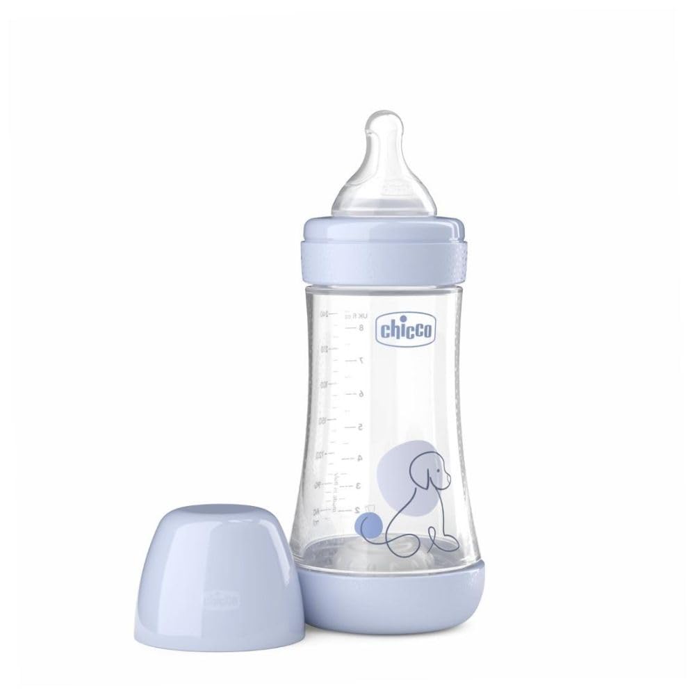 Chicco PERFECT 5 Anti-Colic Bottle 240ml Medium Flow Bottle for 2 Months + Soft Silicone Teat Similar to Maternal Breast Anti-Colic Bottle for Mixed Nutrition