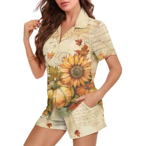 Image of Women's Short Sleeve Sleepwear Pajamas Nightwear with Pockets