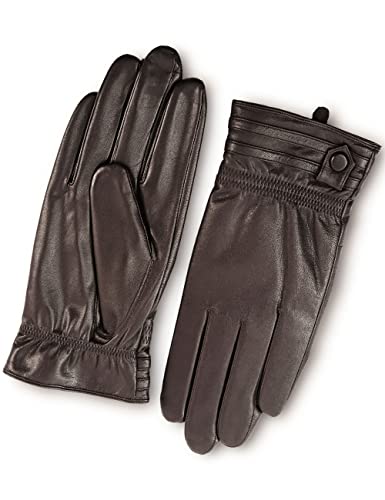 Yiseven Men's Touchscreen Warm Fleece Fur Lined Sheepskin Leather Gloves Skin Tight With Button Genuine Luxury Heated Work Winter Gifts For Dress Driving Motorcycle, Brown 9.0"/M #TOP6