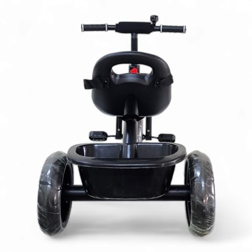 Image of MEKASHI T-001MW Plug N Play Kids Trike /Baby Tricycle, Big Size Storage Basket, Bell, Comfortable Seat with Seat Belt, 12 to 48 Months, Load Upto 35Kg, Easy Assembly, Heavy Guage Steel Frame, Black