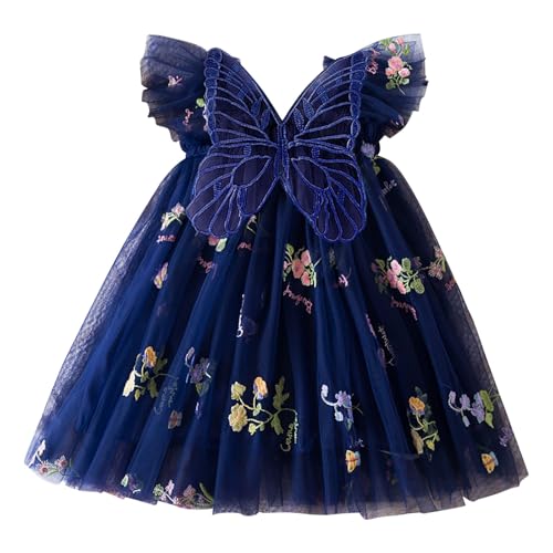 Baby Mädchen Tüllkleid Schleife Druck Niedliche Rüschen Ärmel...
