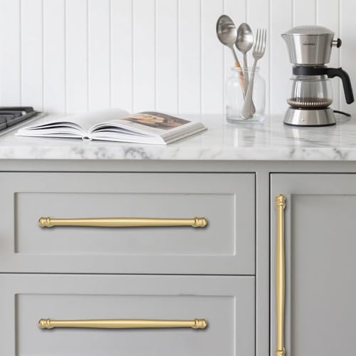 LONHECAN 10 Pack 10 inch(256mm) Center to Center Brushed Gold Cabinet Pulls Solid Cabinet Hardware Heavy-Duty Drawer Pulls Kitchen Handles for Cabinets Cupboard Handles by LONHECAN - Used condition - Image 5