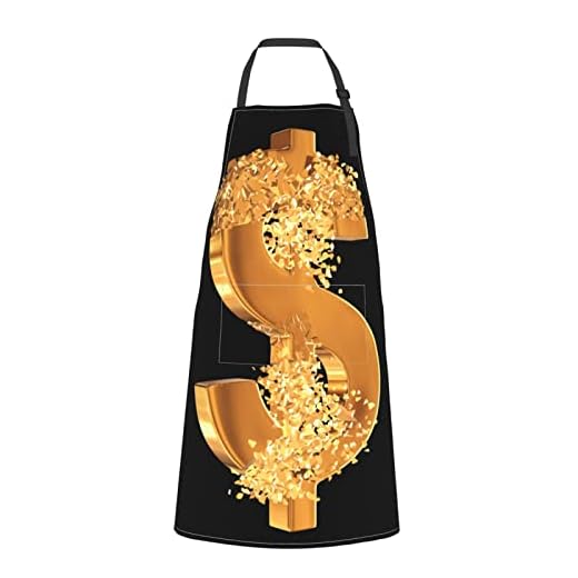 LINGF Delantal con signo de dólar dorado, delantales de cocina para cocinar, delantal de cocina con babero impermeable con 2 bolsillos, lazos largos