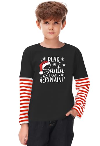 Image of Remimi Unisex Kids Christmas Long Sleeve Shirt Xmas Print Stripe Shirts 2-12 Years