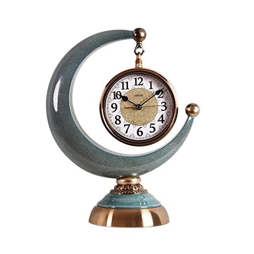 Table Clock Decorative Desk Clock Desk Shelf Clocks Kitchen Clock Shelf Decor Ceramic Moon Clock Table Clocks for Living Room Decor (Color : Blue, Size : 32 * 16.5 * 40cm)
