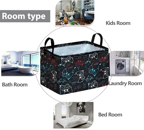 Image of Rectangular Game Controller Storage Basket with Handles, Hamper Storage Basket Collapsible Organizer Bin for Home and Kitchen Storage