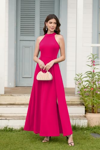 Image of MUSHARE Women's Halter Neck Sexy Split Cocktail Party Maxi Long Formal Dress