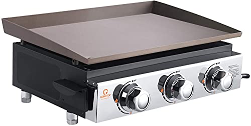 QOMOTOP 23 Inch Gas Griddle, Flat Top Gas Grill, 3 Adjustable Burners with 25500 BTU, 355 Square-Inch Cooking Area--For Patio Garden Cooking, Partying, Camping