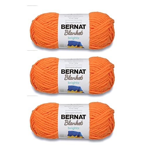 Image of Bernat Blanket Brights Carrot Orange Yarn - 3 Pack of 150g /5.3oz - Polyester - 6 Super Bulky - 108 Yards - Knitting /Crochet