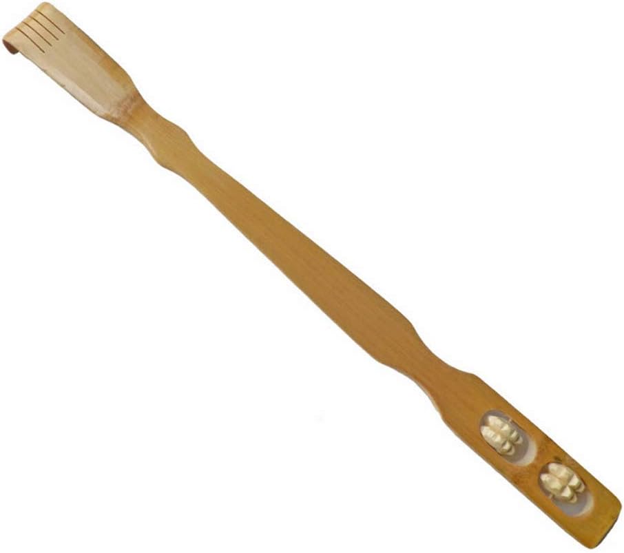 Yonger Bamboo Massage Stick Nature Wooden Bamboo Scratching Stick with Relax Wheel Double Ball Rolling Massage