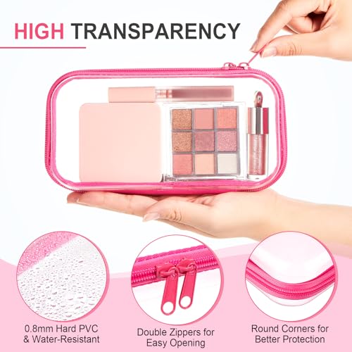 Image of Hoolerry 4 Pcs Hard Clear Zipper Case Makeup Bags Plastic Zipper Pouch Transparent Storage Box Containers for Cosmetics, Snacks, Building Blocks, Puzzles(Clear,7.5 x 3.9 x 2 in,Fluorescent)