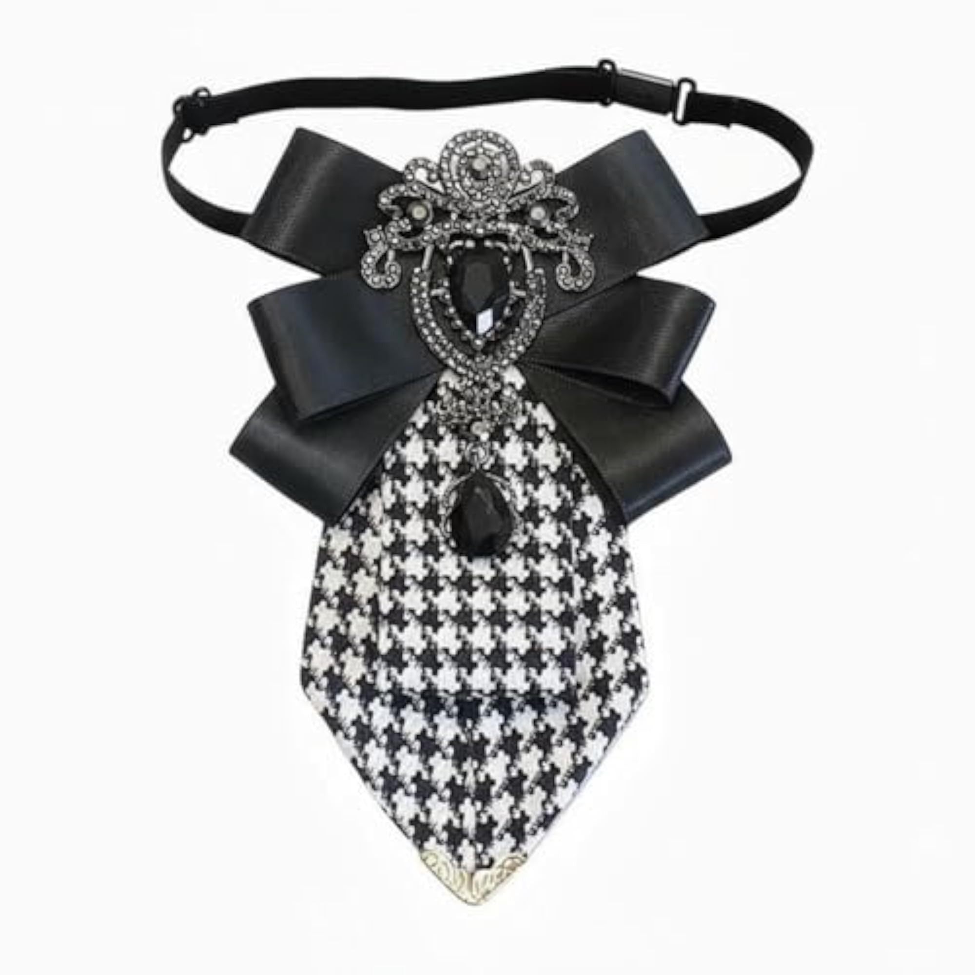 Houndstooth Bow Tie Brooch, 2-in-1 Pre-Tied Design