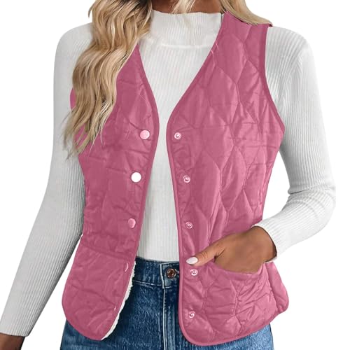 Gilet matelassé rose grande taille 5XL veste sans manches doublée polaire femme