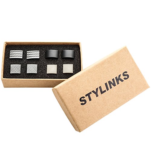 Stylinks Unqiue Stylish Modern Cufflinks Mix Design Set for Shirt Wedding Business (4 Pairs)