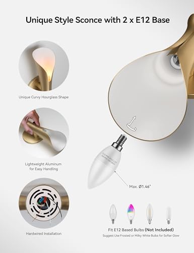 Image of Tubicen Wall Sconces Set of Two Dimmable Home Theater Sconce Up Down | Mid-Century Modern Wall Lights Hardwired 15.7 inchH Indoor Art Deco Gold Wall Sconce for Living Room Bedroom Hallway