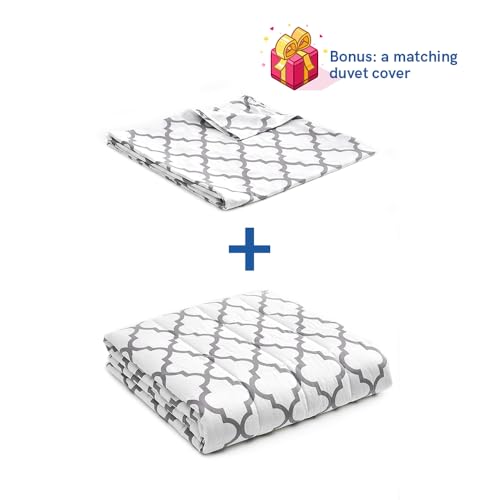YnM Weighted Blanket,Heavy 100 Percent Oeko-Tex Certified Cotton Material(Lattice Scroll, 80''x87'' 25lbs), Two Persons(110~190lb) Sharing Use on Queen/King Bed | A Duvet Included