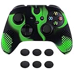eXtremeRate PlayVital 3D Studded Edition Anti-Slip Silicone Cover Skin for Xbox Series X Controller, Soft Rubber Case Protector for Xbox Series S Controller with Black Thumb Grip Caps - Green & Black
