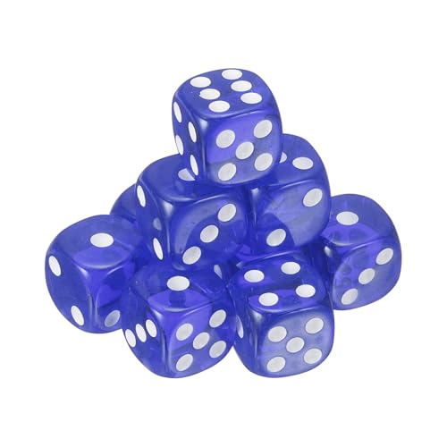 sourcing map 10Pcs 6 Sided Acrylic Dice, 16mm/0.63" Rounded Corner Translucent Colored D6 Game Dice for Theme Party Fun Table Board Games, Blue