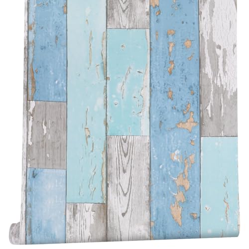 Arthome Gris Azul Madera Autoadhesivo Papel Pintado,44cmx3m Natural Madera Grano Rústico Adhesivo Removible Impermeable Papel Pintado Pared Vinilo para Muebles