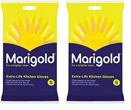 Marigold Unisex Gloves, Extra Life Kitchen Gloves Small, Yellow (Pack of 2)