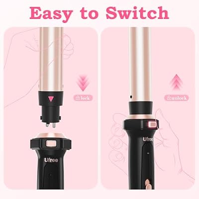 Ufree 5 in 1 Curling Iron with Interchangeable Ceramic Barrels (0.35-1.25), Curling Wand Set with Flat Iron Hair Straightener, Instant Heat Up, Dual Voltage Hair Curler, Gifts for Women