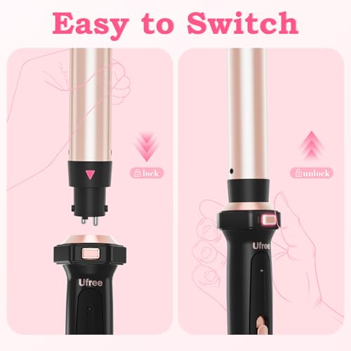 Ufree 5 in 1 Curling Iron with Interchangeable Ceramic Barrels (0.35"-1.25"), Curling Wand Set with Flat Iron Hair Straightener, Instant Heat Up, Dual Voltage Hair Curler