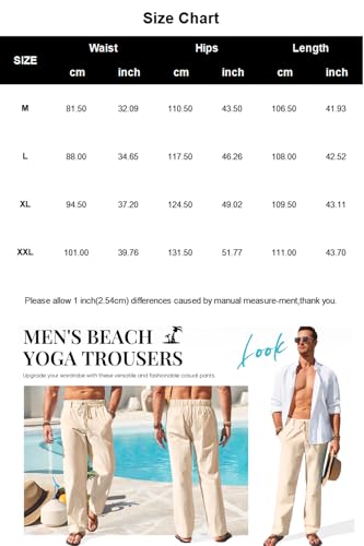 Mens Linen Cotton Casual Pants Elastic Waist Drawstring Lightweight Pants Loose Fit Trousers2